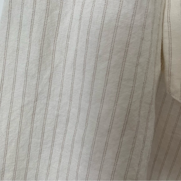 Anthropologie Palm Beach Linen Blend Wide Leg Crop Cream Pinstripe Belted Pant - Picture 7 of 16